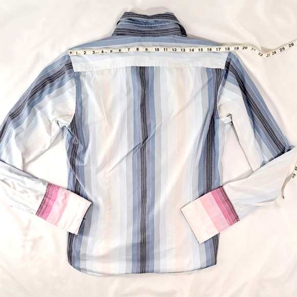 Mens Ted Baker Blue Pink Stripe Buttondown French Cuff Cotton Dress Shirt 4 L - Picture 7 of 15